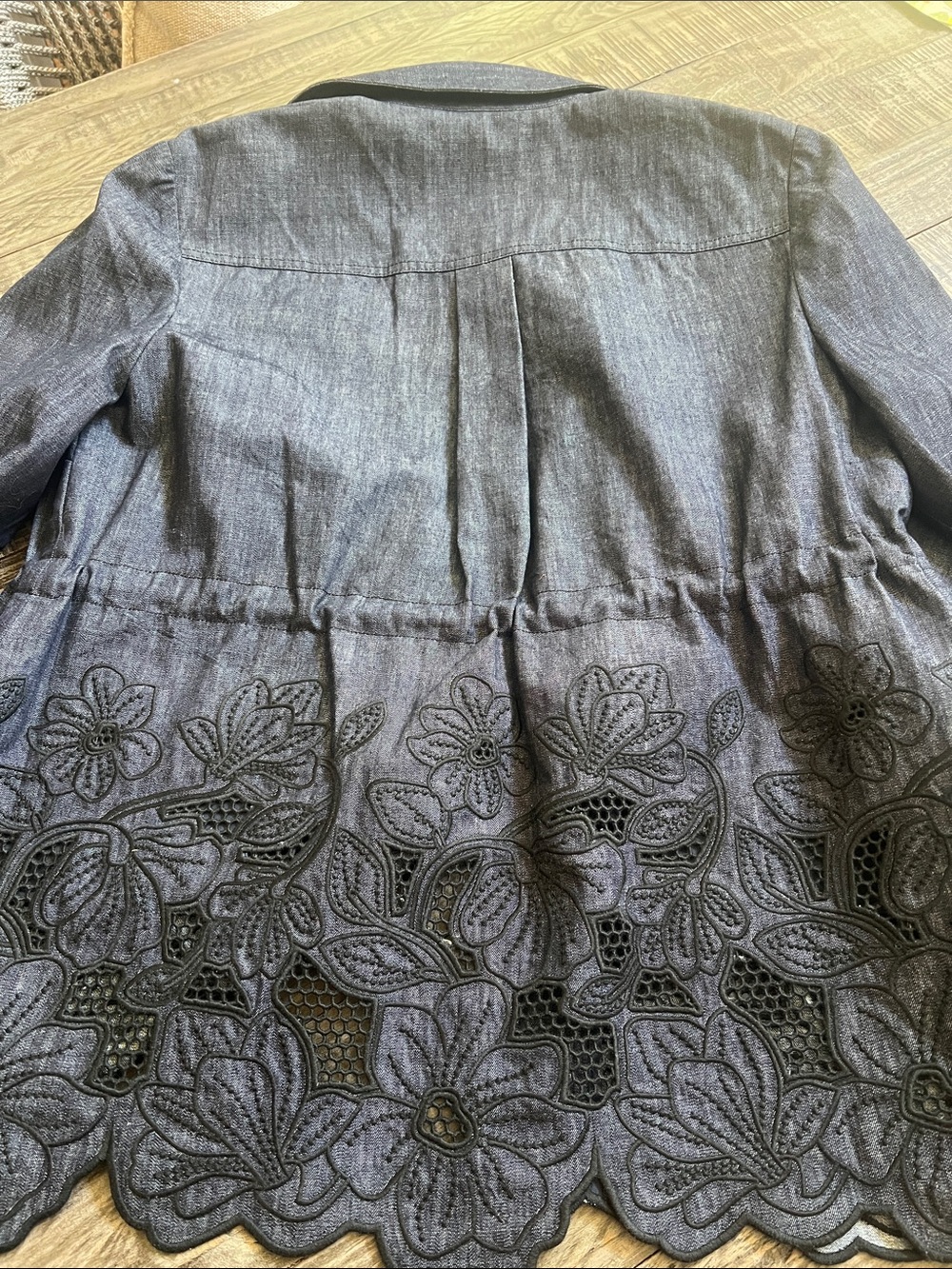 Veronica Beard Black Floral Embroidered Button-Up Jean Jacket - Picture 10 of 14